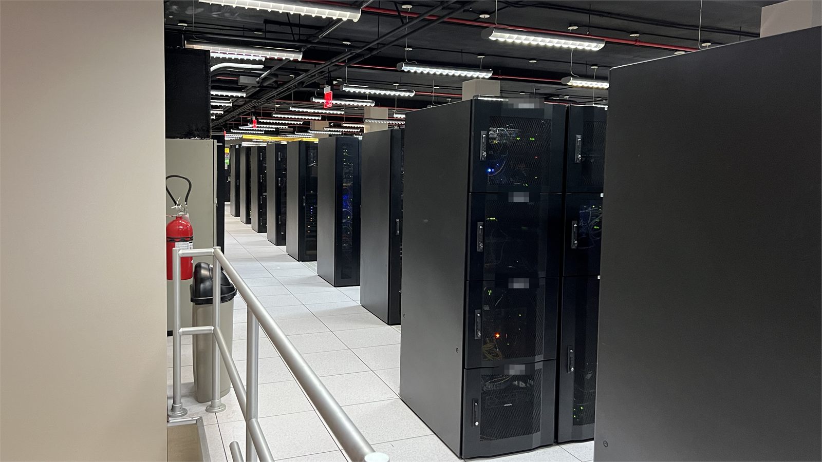 Aisle of server cabinets in a datacenter